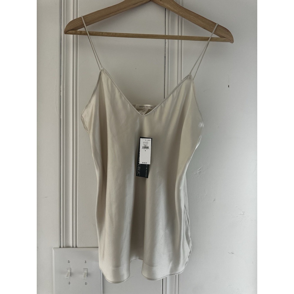 NWT Banana Republic Silk Camisole Tank S Champagne Adjustable Strap Minimal Luxe